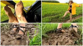 HOT PREMIERE: Emily walks throught very muddy field to the highway