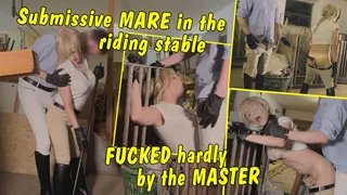 Submissive tranny girl in the riding stable! Fucked badly by the riding master!