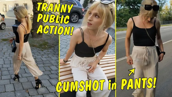 Tranny Girl gets horny while walking through the city!! Then I cum in my pants! Great public action!