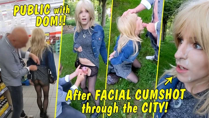 Tranny Girl Public with a dominant guy!! After facial cumshot she continues walking through the city!