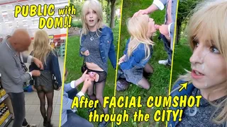 Tranny Girl Public with a dominant guy!! After facial cumshot she continues walking through the city!