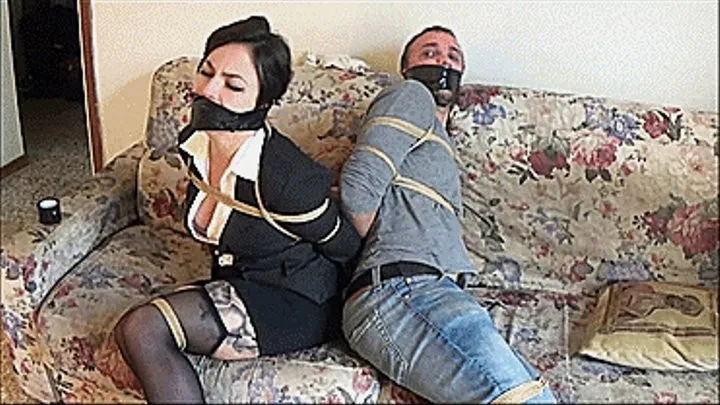 Holly, Alison & Tony Houston in: Couple Bondage: Look At You Two: A Sexy Police Woman And A Bad Guy Bound And Gagged Side By Side!