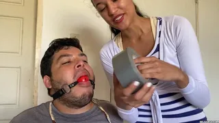 Humiliating Femdom Gag Punishment For Chubby Slave Boyfriend