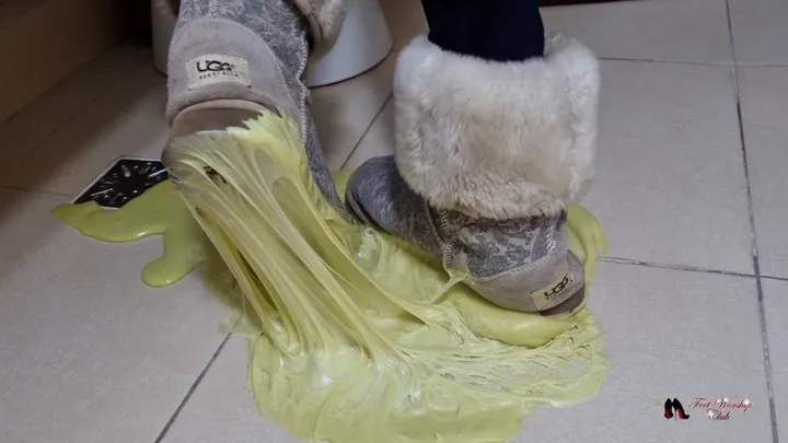 UGG boots stuck in sticky bathroom accident