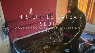 Latex couple gasmask sniffing dildo