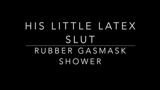 Rubber couple taking gasmask shower cumshot