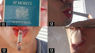 Smoking St Moritz menthol closeup lipstick