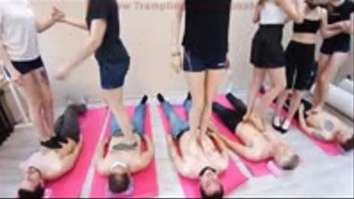 Moscow multitrampling training #2 (Part 1): 6 girls - deep barefoot & heels trampling