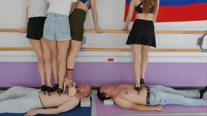 Moscow multitrampling training #21 (Part 2): girls walking over faces & heels torment & puncturing with stilettos