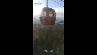 Outdoors public blowjob in hill top and creampie in cable car