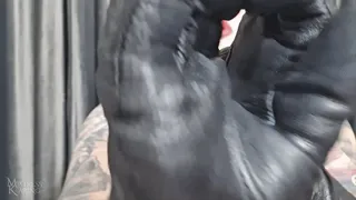 Leather gloves handjob and ass fingering POV