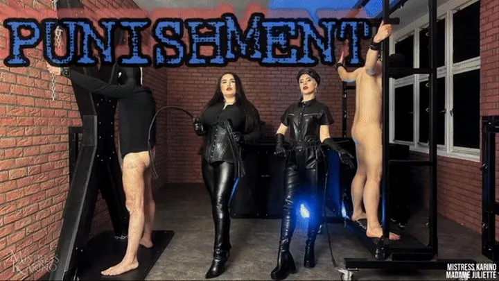 Double Corporal punishment by 2 cruel Dommes in leather