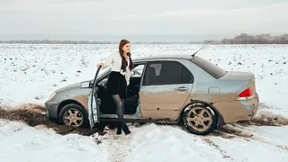 CAR STUCK The car got stuck on slippery ice