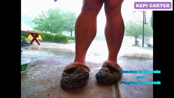 Kepi Carter flexing calves in the rain and hopscotch