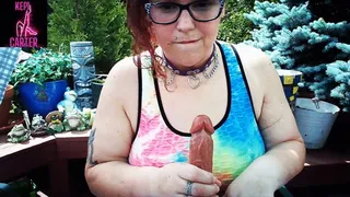 Outdoor Dildo Suck & gag with titty and dildo fucking