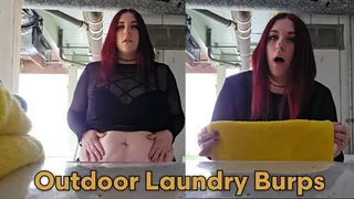 Outdoor Laundry Burps - Folding Towels Outside in Backyard Belching and Shaking Belly