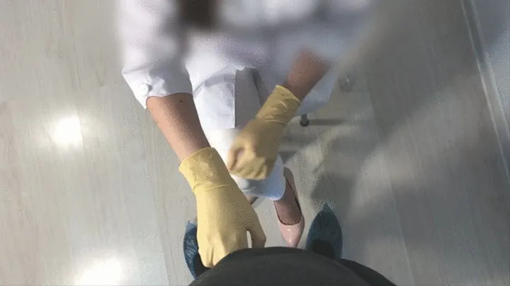 medical exam of a penis with a cumshot on her leggings