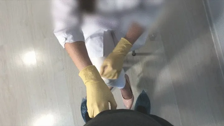 medical exam of a penis with a cumshot on her leggings