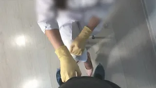 medical exam of a penis with a cumshot on her leggings