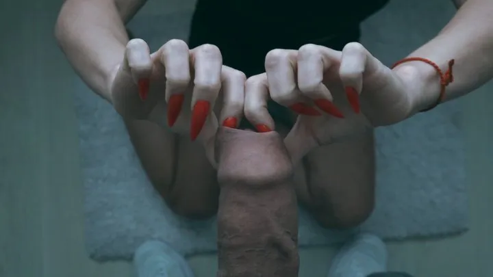 Long red nails play with foreskin 2