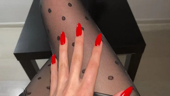 Long nails play with pantyhose