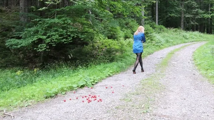 Crushing Cherry Tomatoes wearing Stilettos and WOLFORD TIGHTS