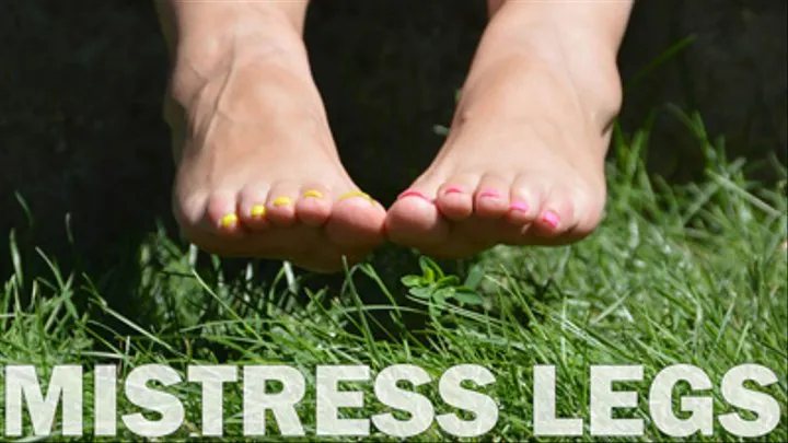 Mistress bare feet with colored toenails in the park