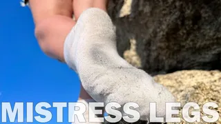 Sexy Feet In Dirty and Terry White Socks Teasing On The Seashore To The Sound Of The Surf