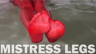 Relax And Watch My Red Nylon Toes Wiggling