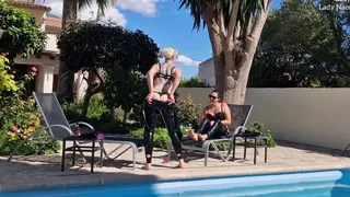 The Pool Voyeur: Sexy ladies put on a latex catsuit