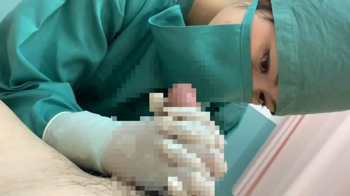 Hand job by Asian in surgical gown Azusa version