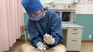 Hand job in Asian Asakawa's surgical gown