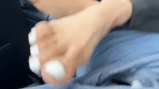 Her Beautiful feet dominating footjob white toes big cumshot