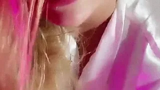 Shiny blonde Katty Roldan with tight tits is having a great time fucking herself with a rubber cock