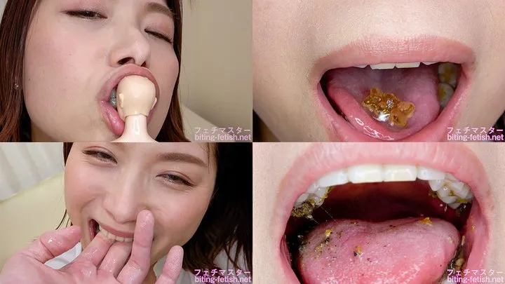 Tsubaki Kato - Showing inside cute girl's mouth, chewing gummy candys, sucking fingers, licking and sucking human doll, and chewing dried sardines mout-90