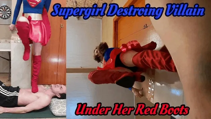 #68 Beatriz as Supergirl Destroing Villain Under Her Red Boots