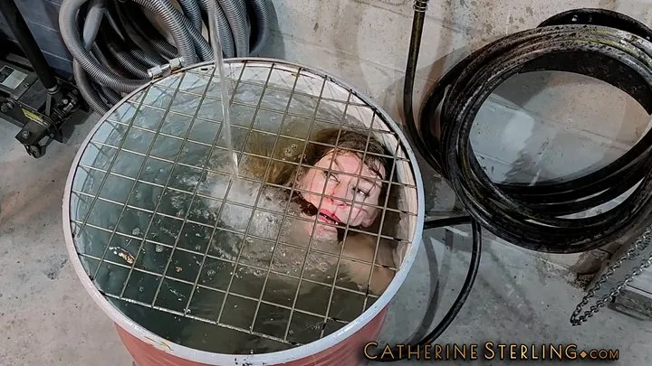 Naked but for Pantyhose, Wench with Tiny Tits is Cleave Gagged & Locked in Barrel for a Water Bondage Bath! Mobile & Streaming Friendly