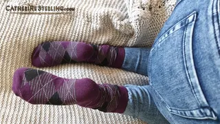 Getting Off on My Purple Argyle Socked Feet - Point-of-View Voyeur Foot Fingering Fun! A Custom Request! Video #0046