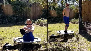 0077 Self Bondage Session in the Sunshine as Gym Girl Strips, Ties Herself Up & Bounces her Tiny Tits on a Trampoline! SD