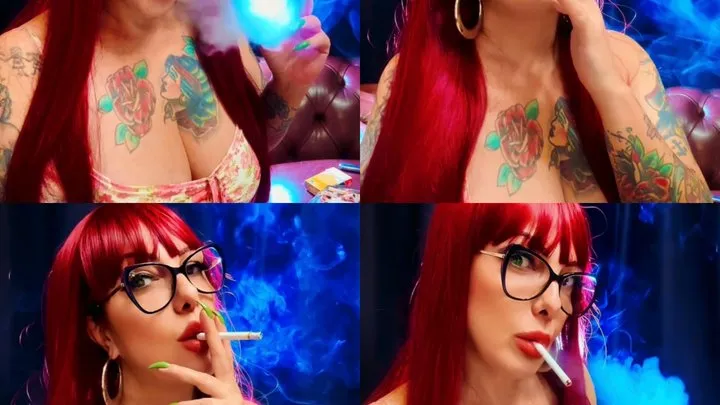 Marlboro Gold - Hot redhead, listening to music and smoking hot in her mini dress