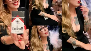 EXTREME SMOKERS COUGH - CHAIN OF TWO BLACK MARLBOROS 100s - DARKSIDE - SPECIAL CUSTOM - POWER SMOKING - Subtitled in English - Cough with residue, Triple pumps, Double puffs, Residual exhales, Deep Inhales, Nose exhales, Long drag, Zippo, Long dress, Lon