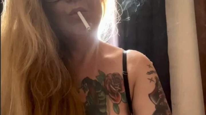 Winston 100s - Saying good morning to my black lungs - Deep Inhales, Double pumps, Dangling, Smoke rings, Long hair, Long nails, Bra and panties, no makeup, no production, natural light