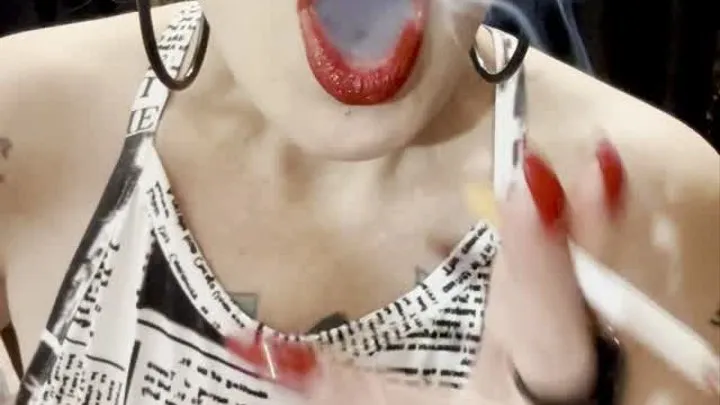 Marlboro reds - Crush, Deep Inhales, Smoke rings, Long dress, High heels, Red lipstick and long red nails