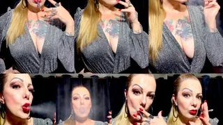 Black Cigarette -Deep Inhales - Nose Exhales - Coughing - I look very sexy, I know you'll agree with me, after all I always look great *Check out that sparkly outfit, that gorgeous cleavage, manicured makeup and nails, a black cigarette between her finger