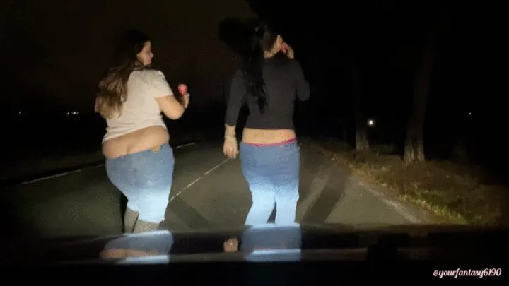 Butt crack dancing in front of the car