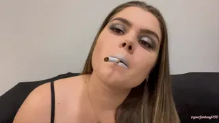 Play with smoke with silver lipstick
