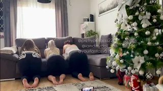 3 sexy girls are farting loud after Christmas dinner