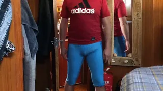 Big Bulge in tight blue cycling shorts part 1
