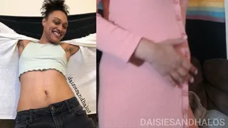 NO SOUND Side-By-Side Pregnant Belly Button Comparison with Daisy