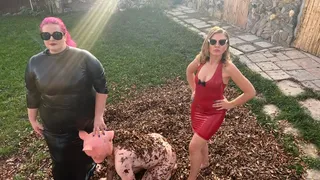 Ball stomping the piggy in the mud and leaves